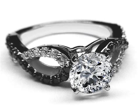 Infinity Black & White Diamond Engagement Ring in White Gold - ES1090 | Black diamond ring ...