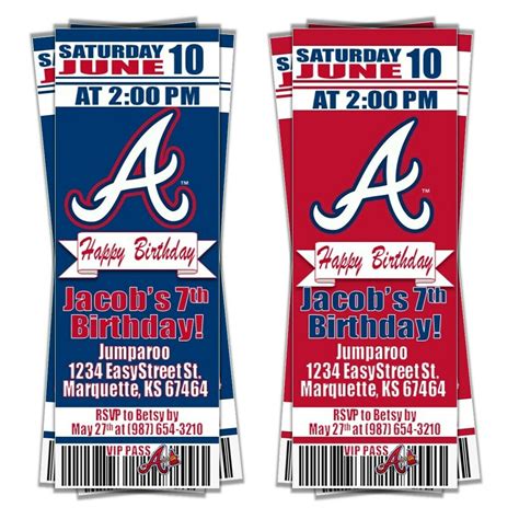 Atlanta Braves MLB Baseball Ticket Style Invitation