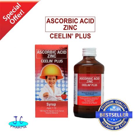 CEELIN PLUS Ascorbic Acid+zinc Syrup 100mg/10mg/5ml Apple 120ml | Lazada PH