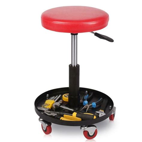 Adjustable Mechanics Rolling Creeper Seat Stool Pneumatic Chair Tray Shop Garage