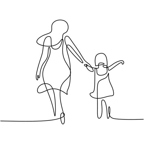 One single line drawing of young happy mom holding her daughter. A ...