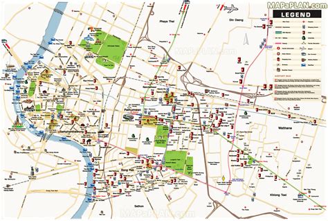 Bangkok top tourist attractions map - Detailed 3d bird's eye aerial view of street plan with ...