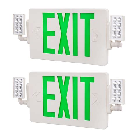 Buy 2 Pack LED Green Emergency Exit Sign Lighting Combo with Battery ...