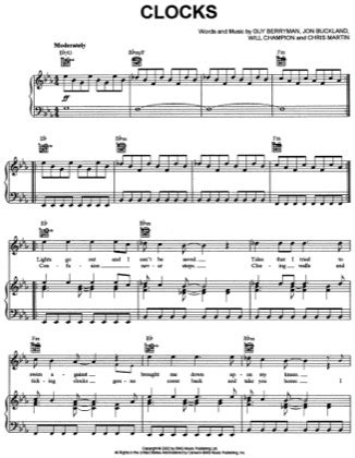 Clocks - Coldplay Free Piano Sheet Music PDF