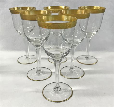 Barware Home & Living Etched Gold Glasses Gold Rim 6 Vintage Glass w ...