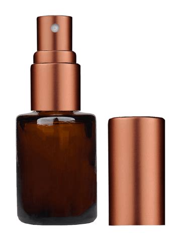 Tulip design 5ml, 1/6 oz Amber glass bottle with matte copper spray. For use with fine mist ...