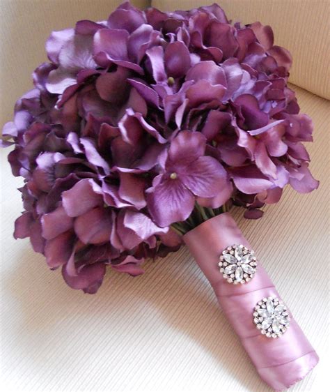 Purple Hydrangea Bouquet with Rhinestone Accents