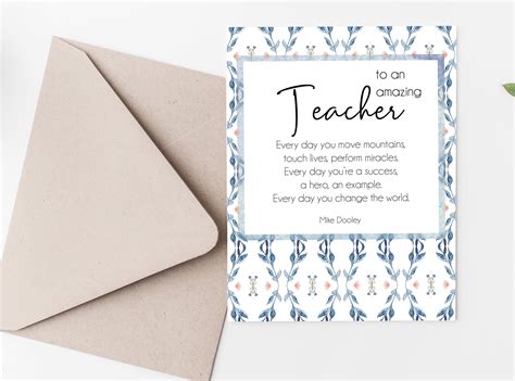 Teacher Appreciation Gift Printable Cards Teacher Gift | Etsy