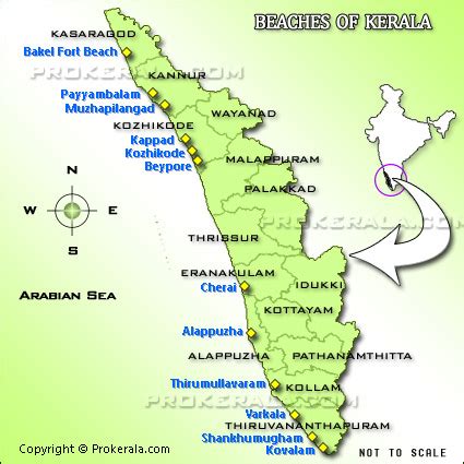 Kerala beaches | Beaches of Kerala on map | Map showing Kerala beaches ...