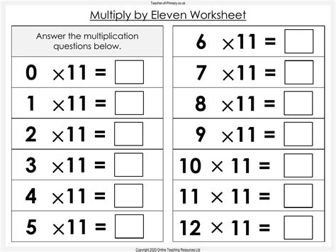 Free 11 times table worksheets at Timestables.com - Worksheets Library