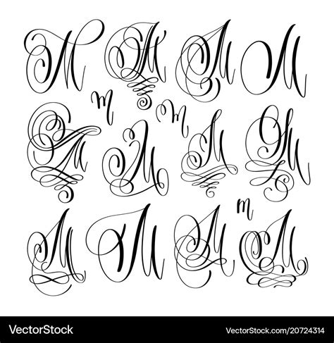 Calligraphy lettering script font m set hand Vector Image