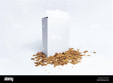 White generic cereal box, studio shot. Blank carton instant breakfast ...