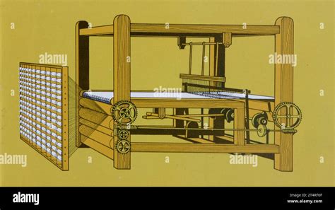 First mechanical loom by Edmund Cartwright (1743-1823), English inventor. Cartwright designed ...