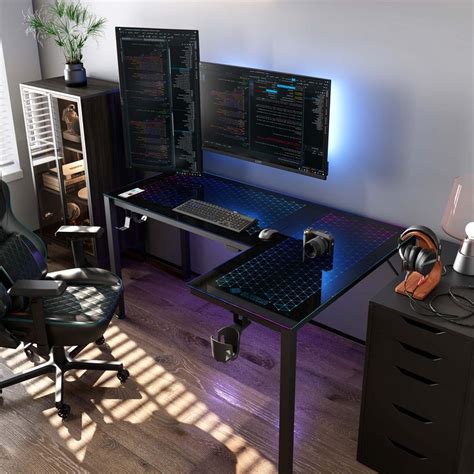 Eureka Ergonomic 60'' L Shaped Gaming Desk with Desktop RGB Lighting | Computer desk setup, Game ...