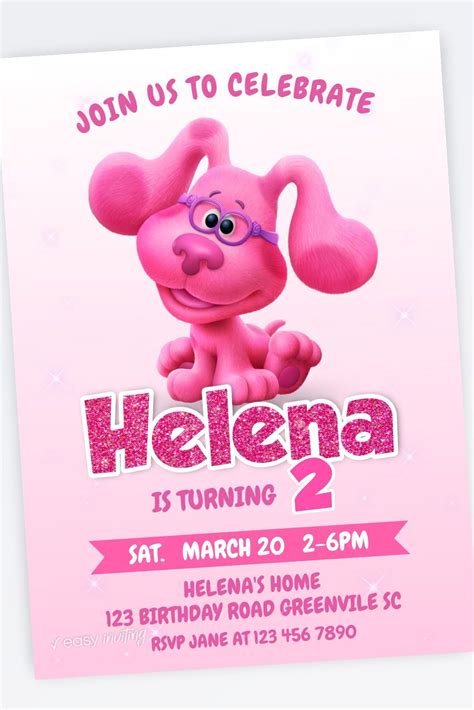 Blue's Clues Magenta Birthday Invitation for Girls in pink with glitter Online Invitations ...