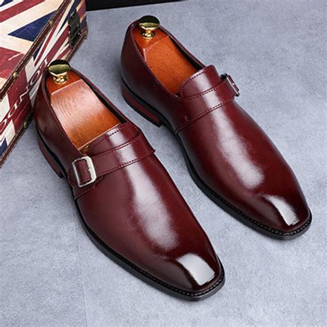 Burgundy Single Buckle Monk Strap Classy Mens Loafers Dress ...