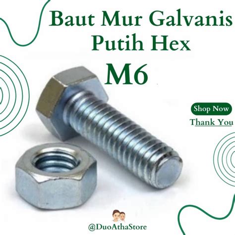 Jual BAUT MUR M6 BAUT MUR PUTIH M6 Hex Galvanis Kunci 10 | Shopee Indonesia