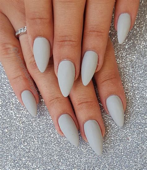 Matte grey | Grey acrylic nails, Nails matte almond, Light grey acrylic nails