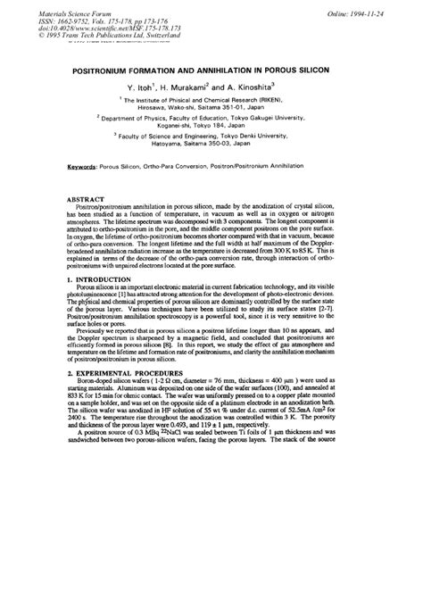 Positronium Formation and Annihilation in Porous Silicon | Scientific.Net