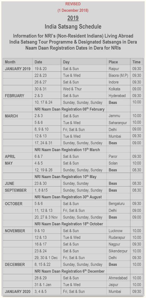 Radha Soami Satsang Beas Schedule 2024 - Lulu Kissee