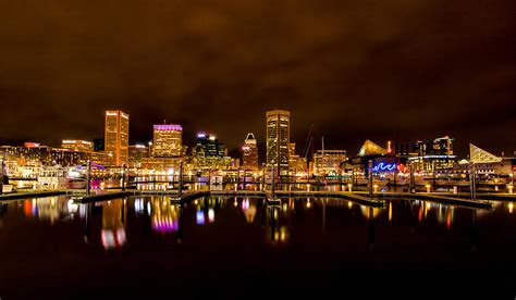 Night Time Skyline Baltimore Inner Harbor Photograph by Carol Ward ...