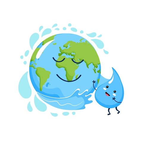 Premium Vector | Planet Earth and a drop of water Cute characters in ...