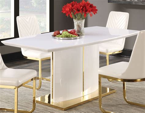 Cornelia High Gloss White Dining Table from Coaster | Coleman Furniture