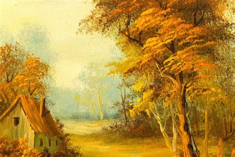 Cabin by the Lake Vintage Oil Painting Stock Photo - Image of green, brush: 229124210