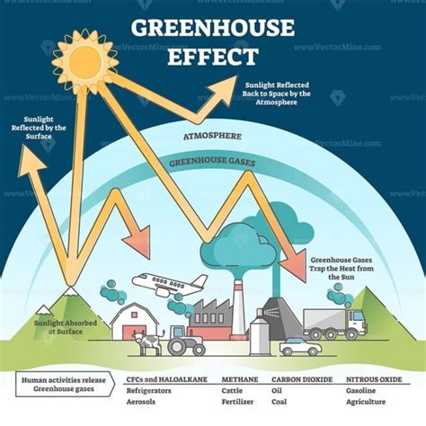 Greenhouse effect vector illustration diagram - VectorMine