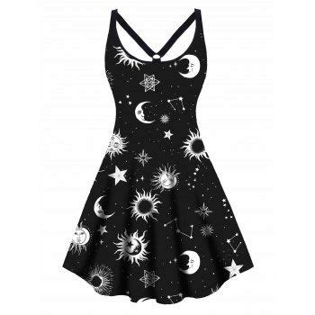shop online Plus Size Dress Galaxy Vintage Sun Moon Print Cut Out High ...