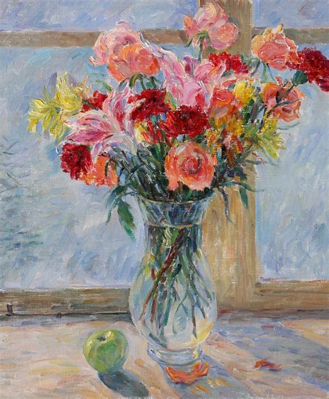 Oil painting Picture HD Print Impressionist Still Life flowers in vase ...