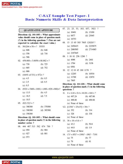 CSAT Basic Numeric Skills Data Interpretation Quantitative Sample Paper 1