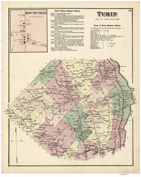 Turin Town and Houseville Village, New York 1875 - Old Town Map Reprint - Lewis Co. - OLD MAPS