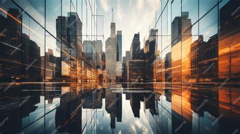 Premium AI Image | Reflection of skyscraper in glass facade with sun ...