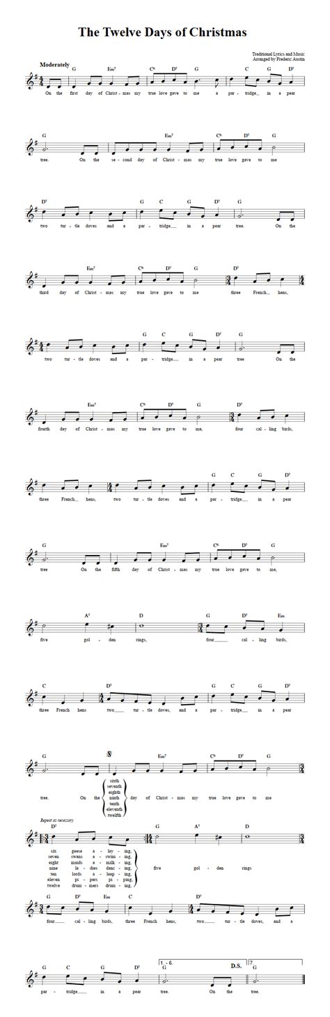 The Twelve Days of Christmas: Chords, Lyrics, and Sheet Music for B-Flat Instruments