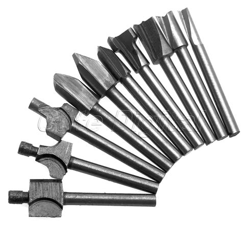 10Pcs Dremel Accessories Woodworking Tools HSS Titanium Router Mill Bits Wood Cutter Trimmer ...