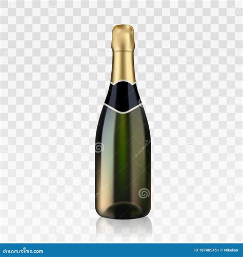 Vector Stock Realistic Bottle of Champagne, Beautiful Shining Green ...