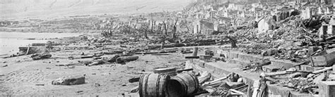 A view of the shoreline at St. Pierre after the 1902 eruption, which killed 30,000 people ...