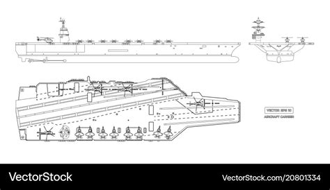 Outline image of aircraft carrier military ship Vector Image