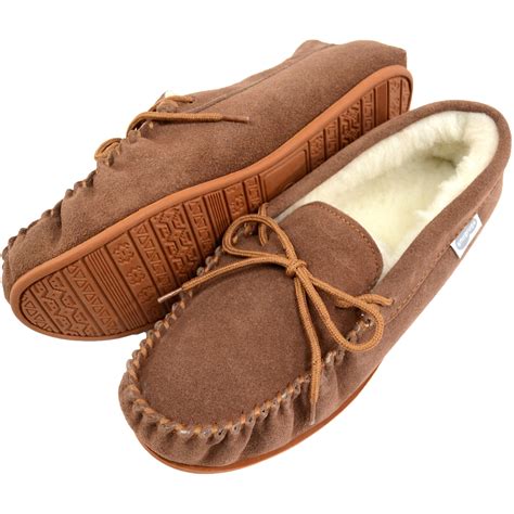 Suede Moccasin Slipper - Thick Wool Lining - Rubber Sole - Snugrugs