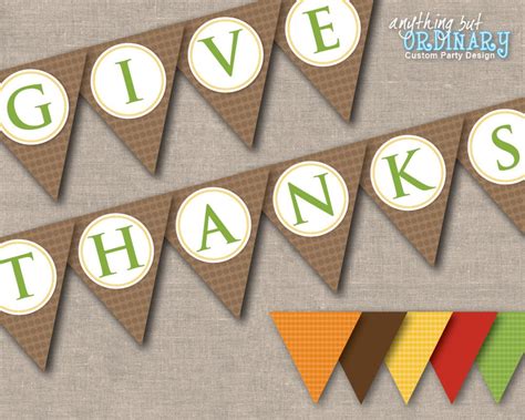 Give Thanks Banner, DIY Thanksgiving Flags, Gather Together Give Thanks Eat Pie, INSTANT ...