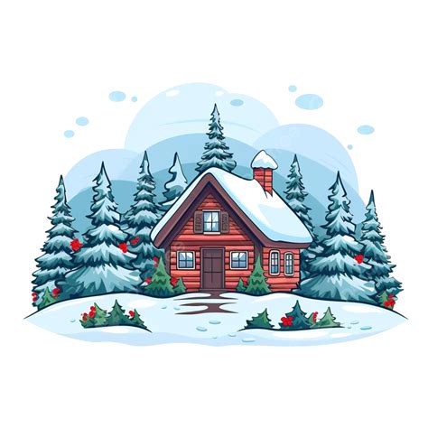 Cute House Decorated To Christmas On Winter Mountain Landscape Vector Illustration In Flat Style ...
