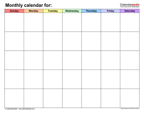 Blank Monthly Calendar Templates for Microsoft Word