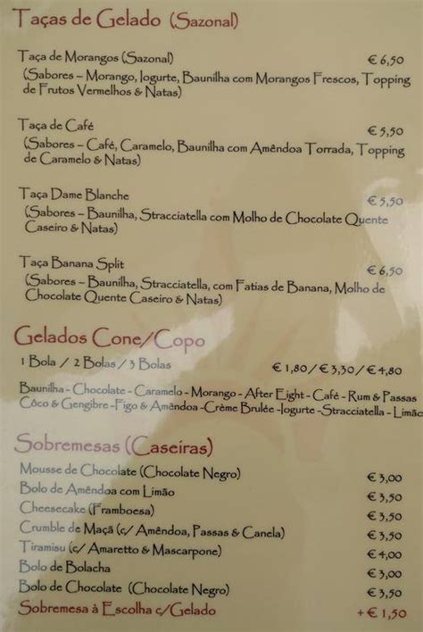 Menu em Tavira café, Tavira