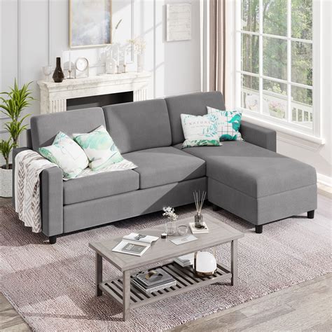 Sobaniilo Convertible Sectional Sofa Couch, Modern Linen Fabric L ...