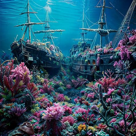 Premium Photo | Sunken Treasure Shipwrecks in the Coral Kingdom