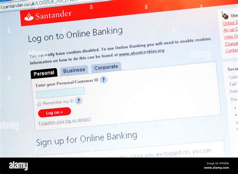 A photograph of the login page on the Santander online banking web page ...