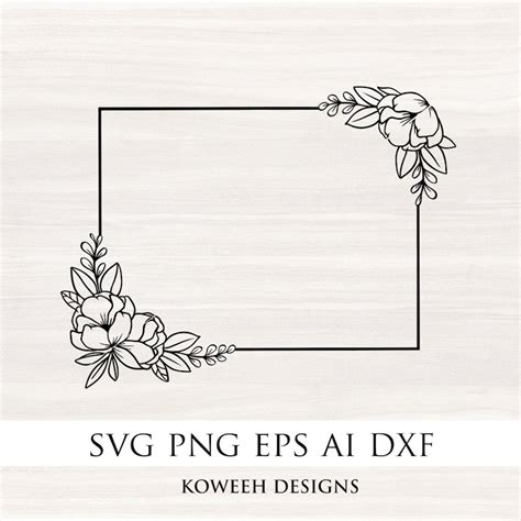 Floral Rectangle Frame Svg Floral Border Svg Flower Border - Etsy Canada