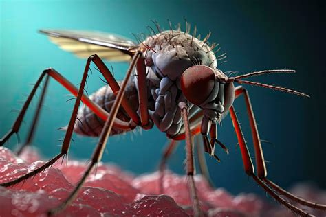 3d rendering of a mosquito on red blood cells and blue background ...
