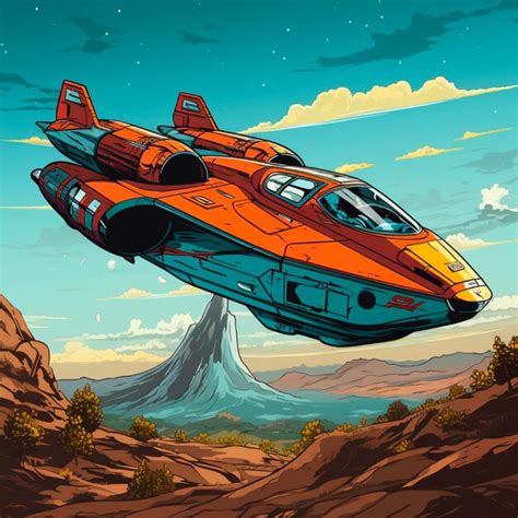 Premium AI Image | Scifi Spaceship flying Fantastic flying car Vector retro illustration